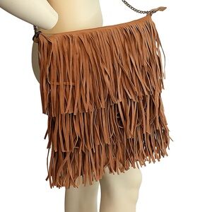 brown suede fringe shoulder bag NWOT